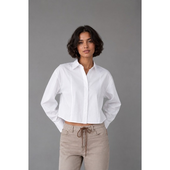 Madewell Tops - Madewell Straight Hem Shirt Womens Size Medium White Cotton Poplin Drop Shoulder